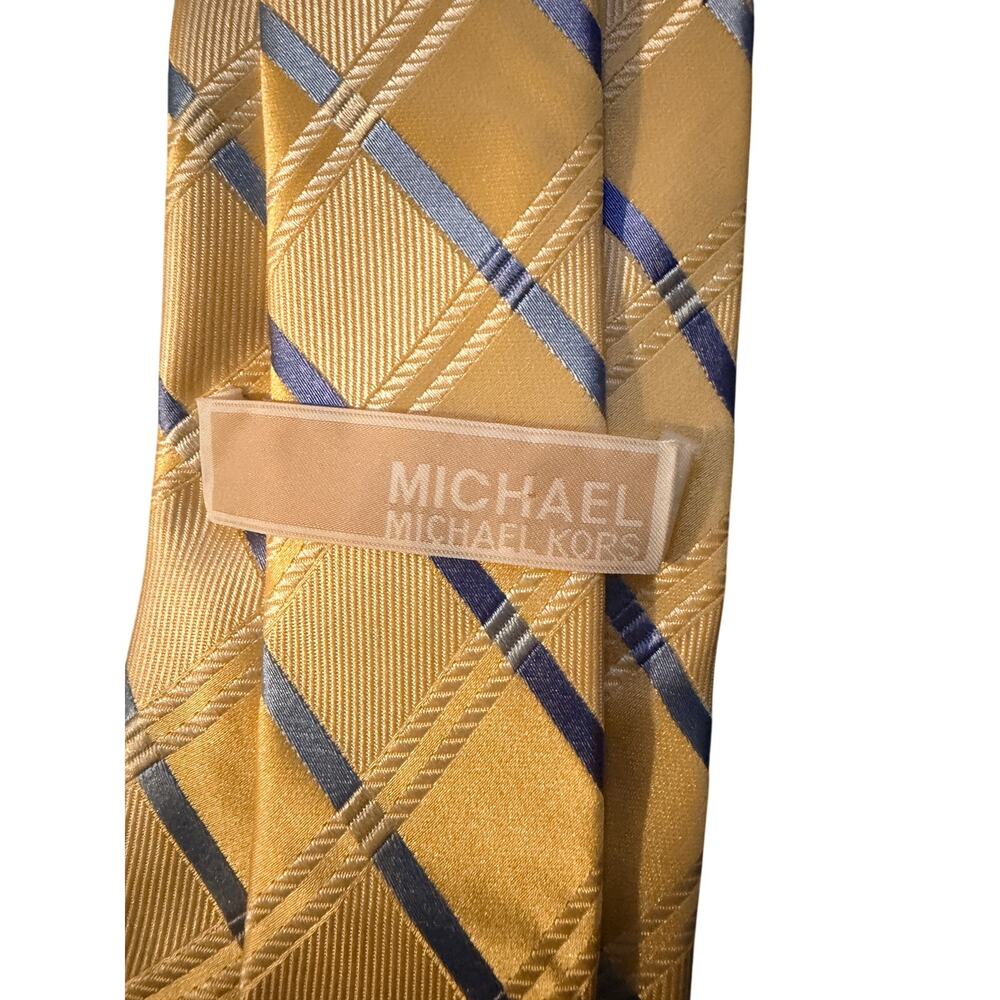 Michael Kors Yellow Blue Plaid Silk Tie Classic Check Necktie